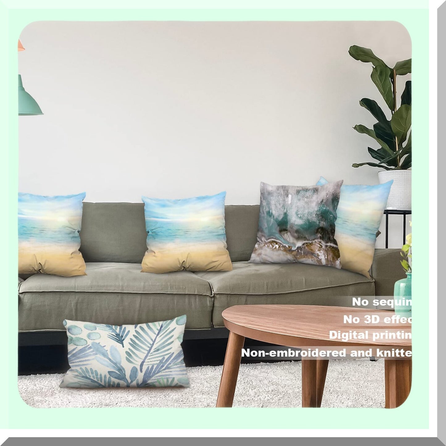 Sunset Sea View Decorative Pillow Covers - Set of 2, 22x22 Inch Double Sided Throw Pillow Covers for Sofa, Beach Blue Cushion Cover Square 22 Inches