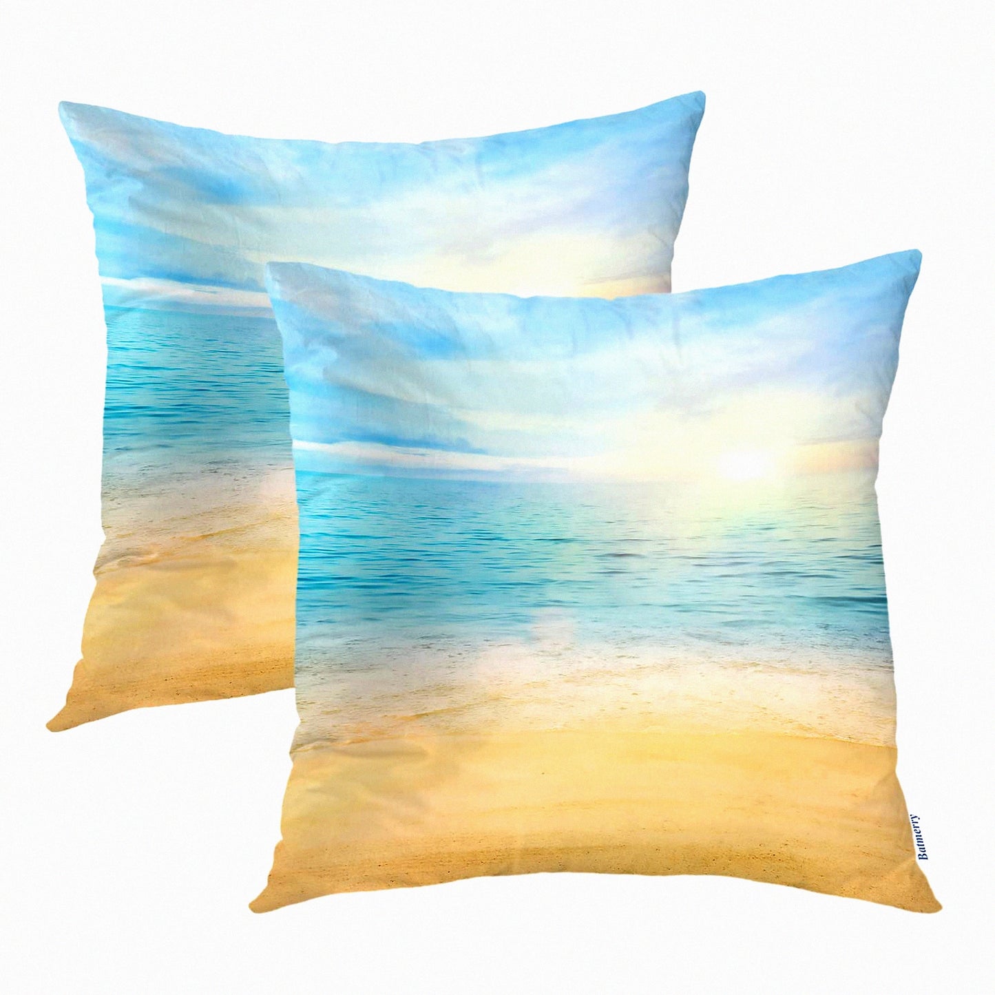 Sunset Sea View Decorative Pillow Covers - Set of 2, 22x22 Inch Double Sided Throw Pillow Covers for Sofa, Beach Blue Cushion Cover Square 22 Inches