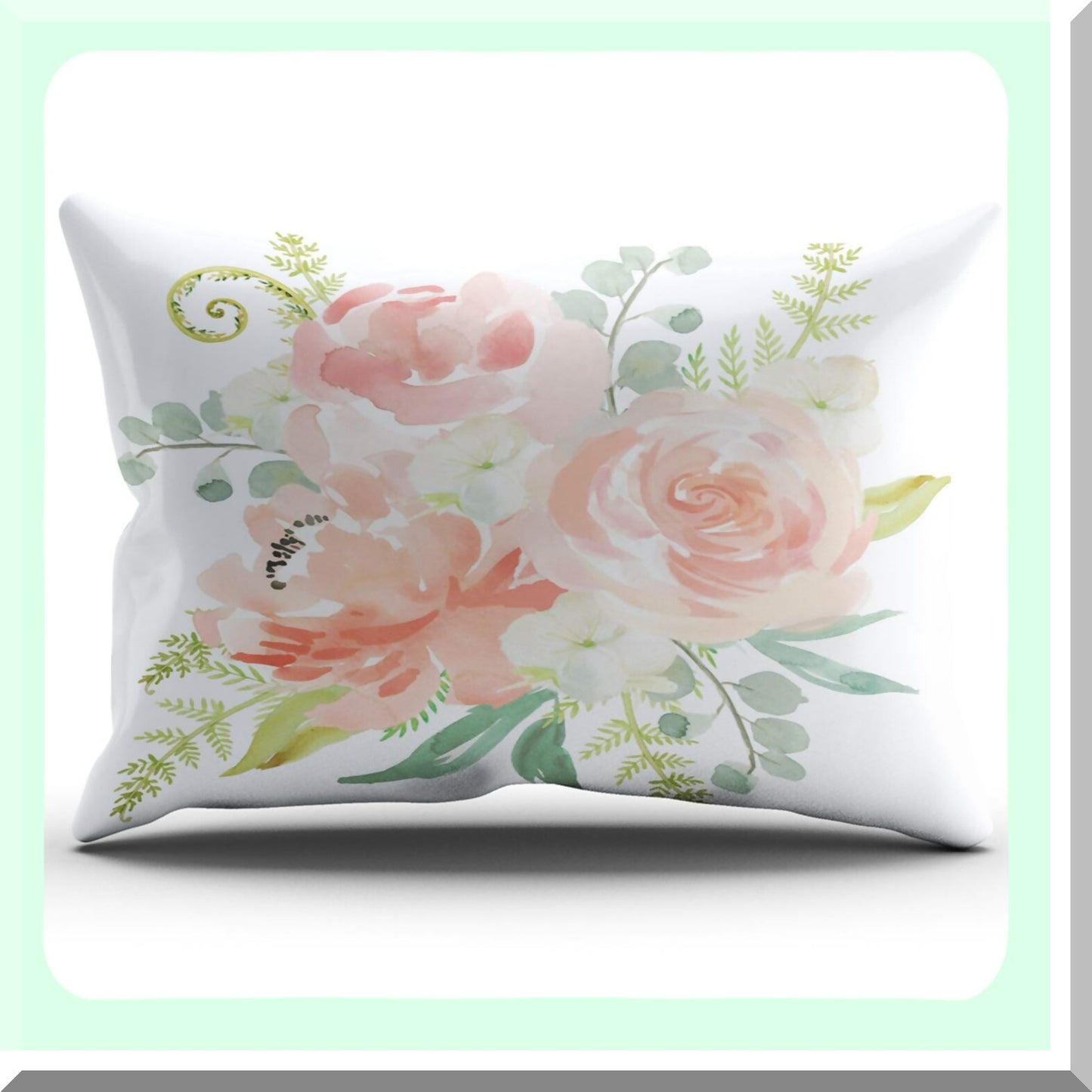 Watercolor Floral Customizable Lumbar Pillowcase - Peaches & Cream Design - 12x24 Inch Rectangle Cushion Cover - Hidden Zipper - Pink Blue Green