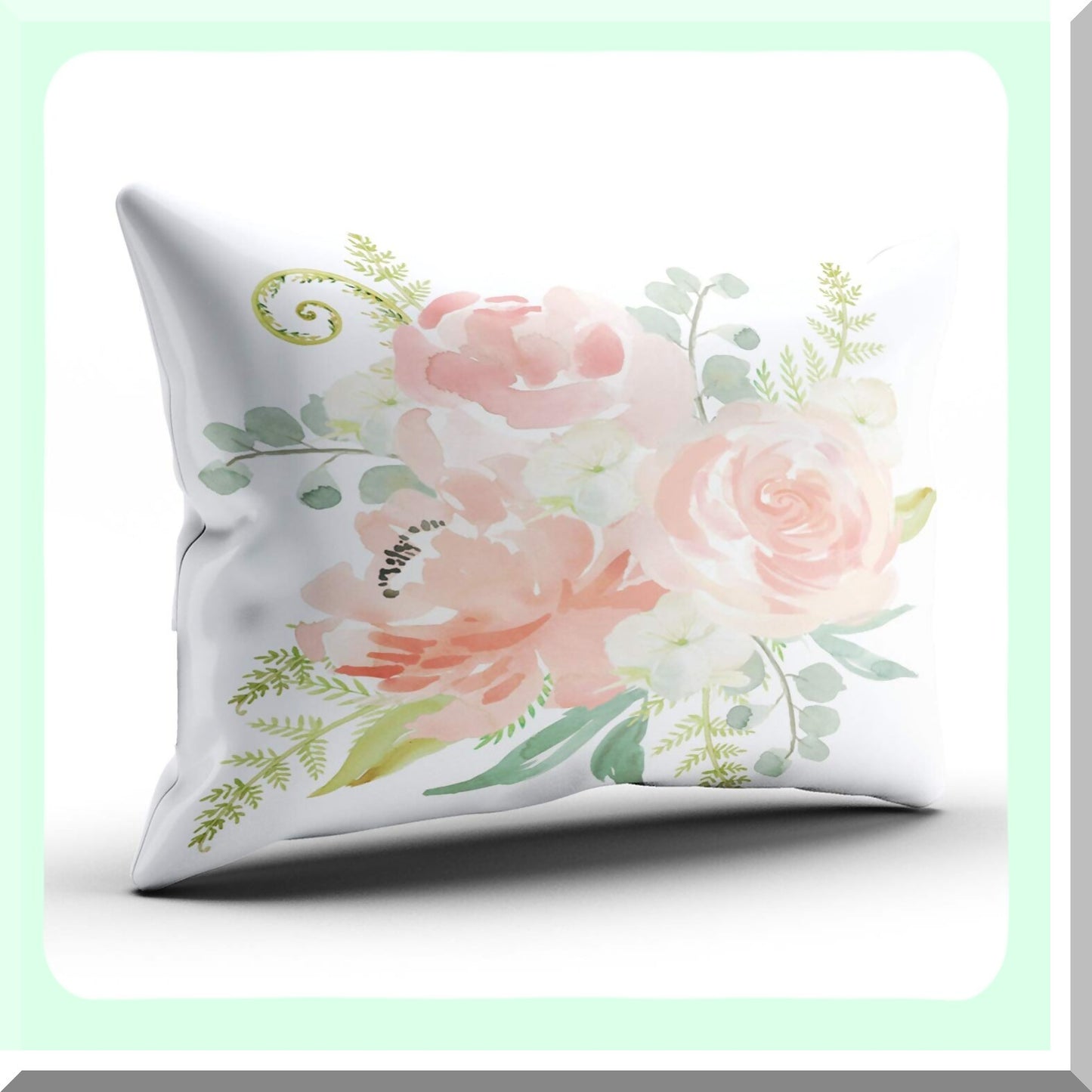 Watercolor Floral Customizable Lumbar Pillowcase - Peaches & Cream Design - 12x24 Inch Rectangle Cushion Cover - Hidden Zipper - Pink Blue Green
