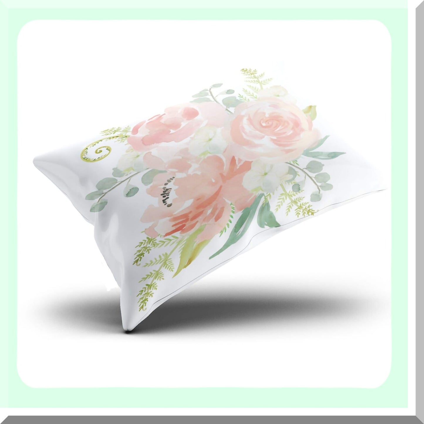 Watercolor Floral Customizable Lumbar Pillowcase - Peaches & Cream Design - 12x24 Inch Rectangle Cushion Cover - Hidden Zipper - Pink Blue Green