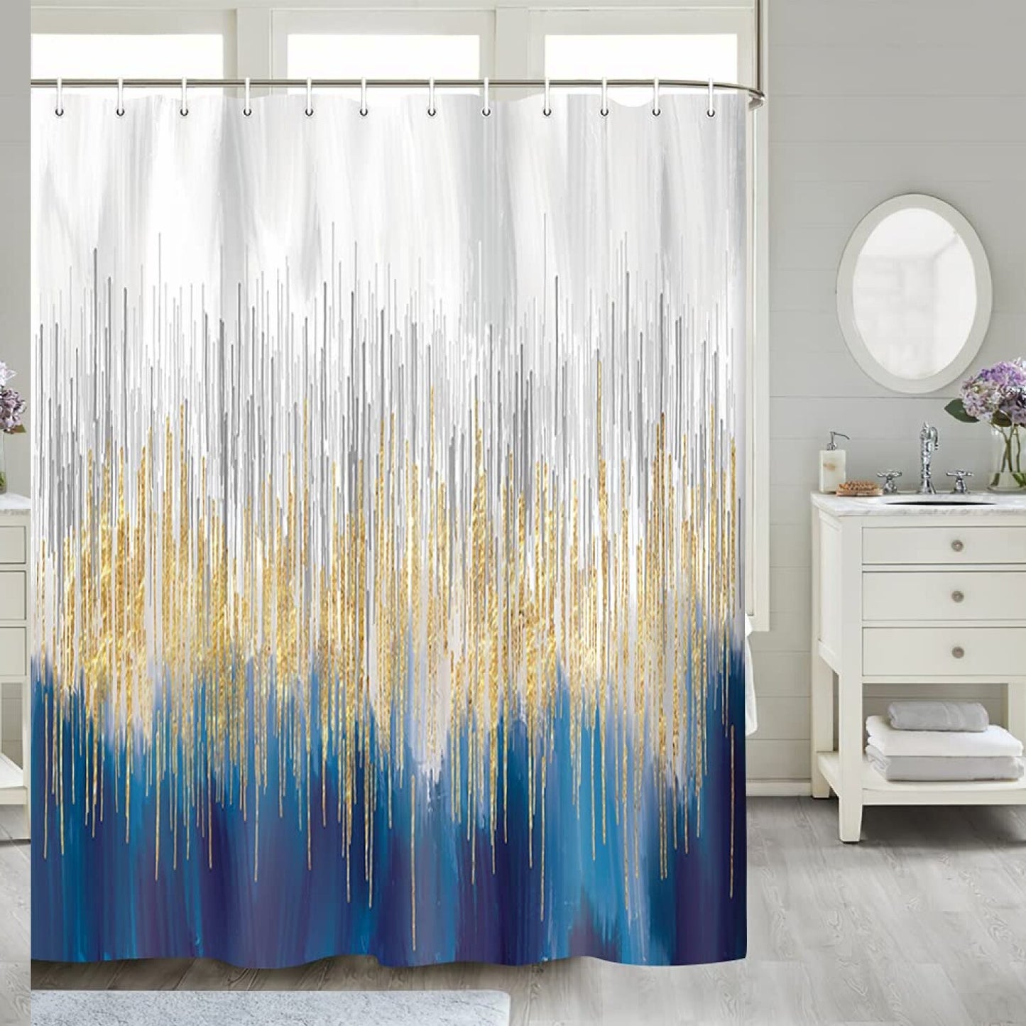 Grey and Blue Abstract Art Shower Curtain 70x70in
