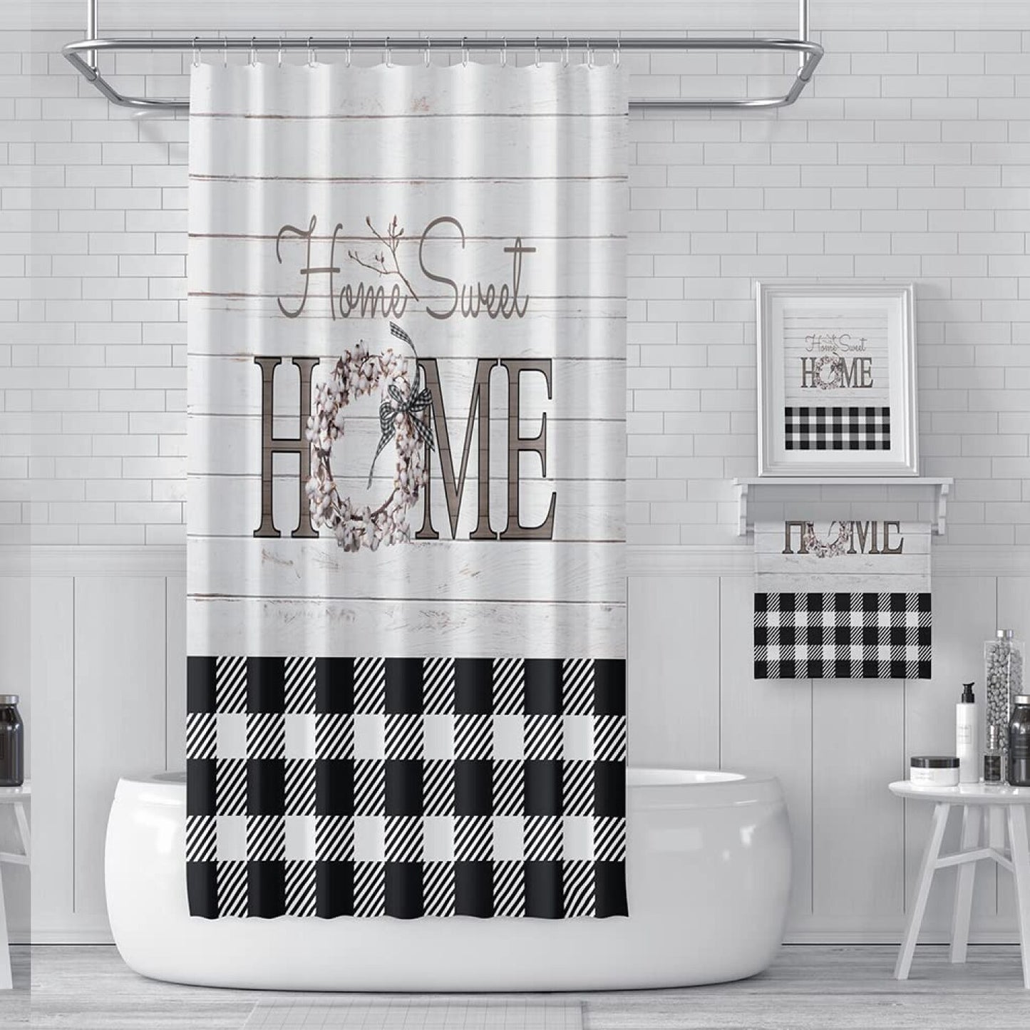 Black White Buffalo Check Shower Curtain 47"X64"