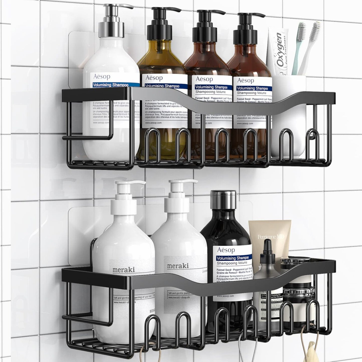 2 Pack Adhesive Shower Caddy Set for Bathroom and Kitchen