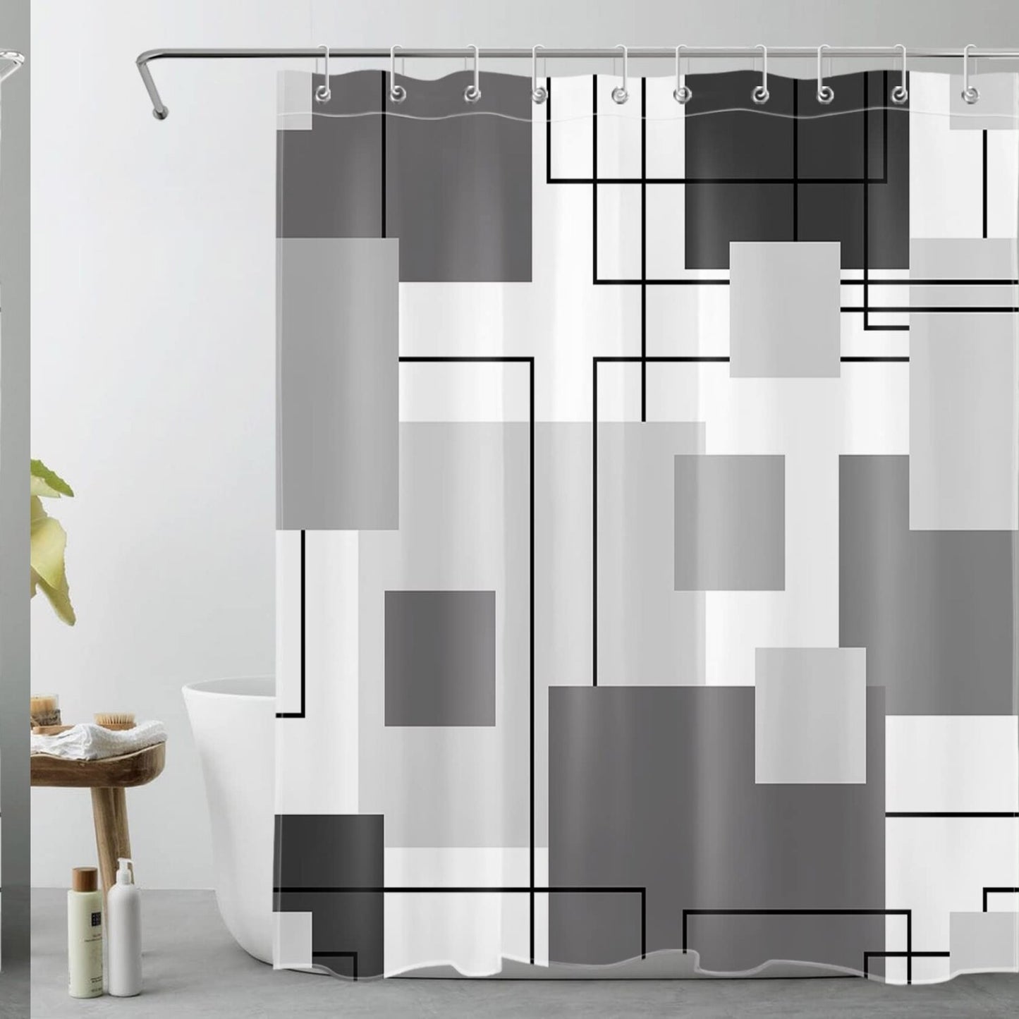 Grey and White Striped Geometric Shower Curtain 60x72 inch