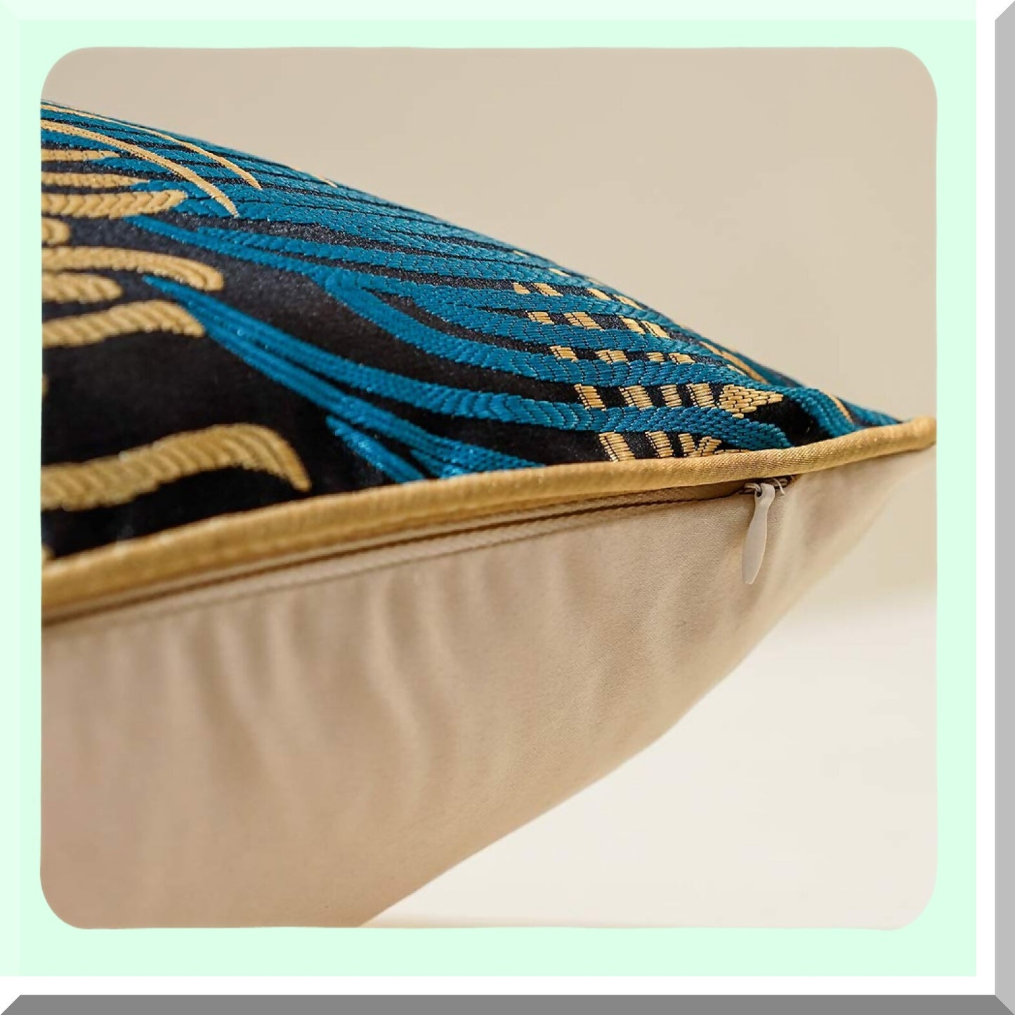 Luxury Peacock Feather Cushion Covers - Navy Blue Gold Throw Pillow Cases for Home Decor - Sofa Living Room Bedroom Car Accessories - 12x20 Inches