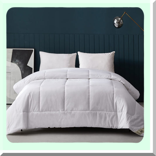 UltraSoft CottonCool All Season Comforter - White - Microfiber Quilted Duvet Insert - Breathable Cooling Bedding - Down Alternative - Size Queen