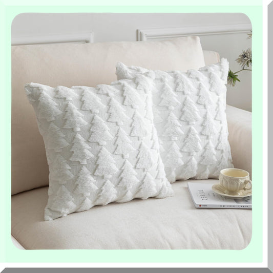 Fluffy Boho Tree Pillowcase Set - Soft Decorative Throw Pillow Covers for Couch & Bedroom - White Tree Design - 18"x18" - Pack of 2
