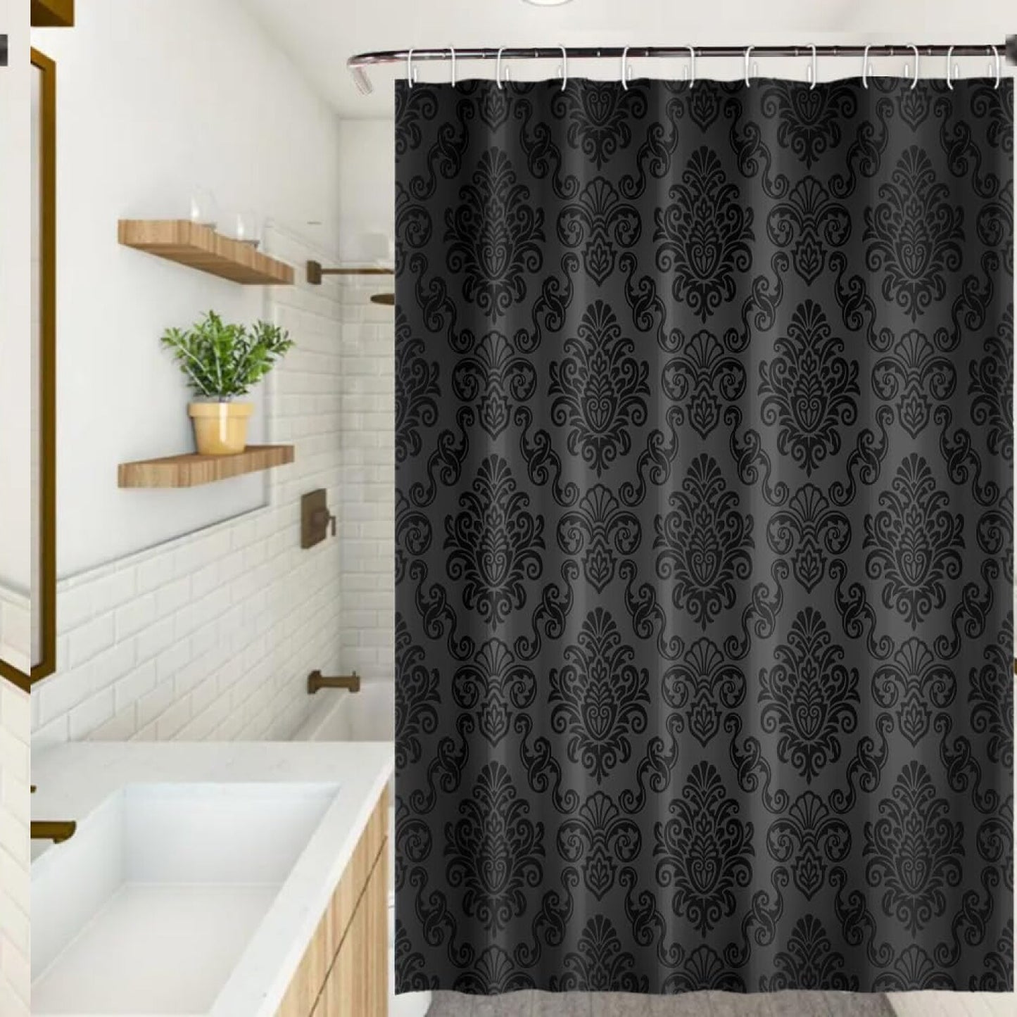 Black Damask Floral Shower Curtain 72x72 inch