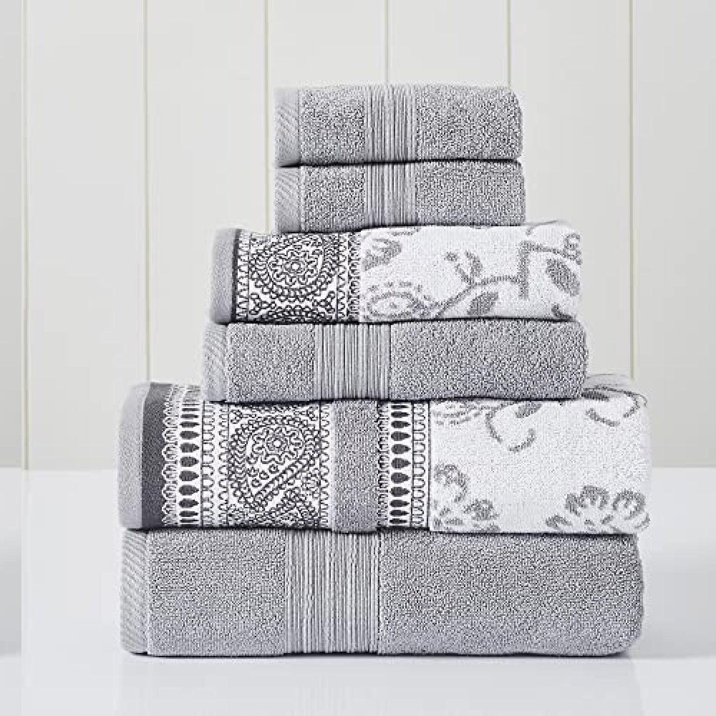 6-Piece Yarn Dyed Jacquard Towel Set