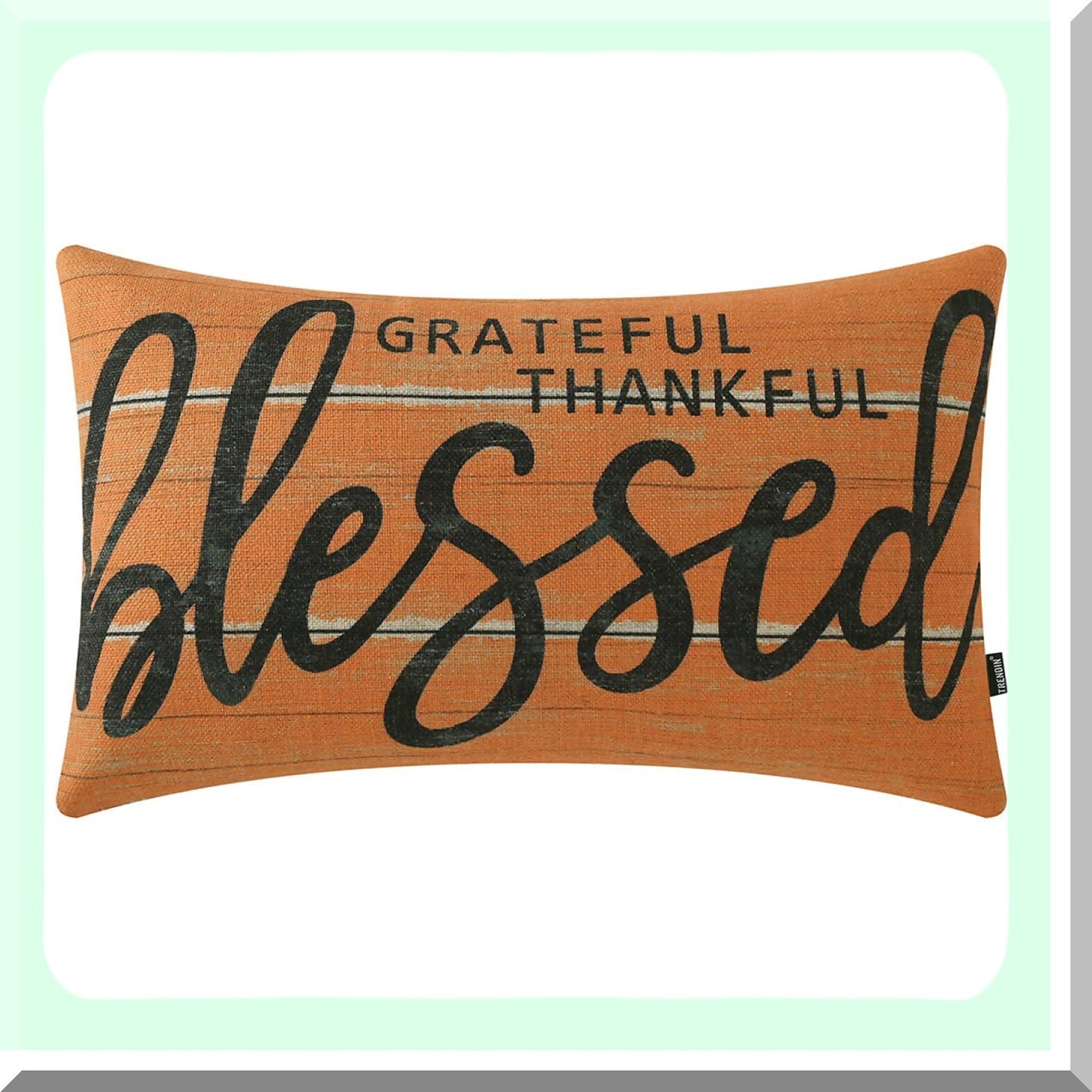 Autumn Blessings Linen Pillow Cover - Farmhouse Orange 12x20 Inch Oblong Throw Pillowcase for Sofa Couch, Chair, Office - Fall Decorations