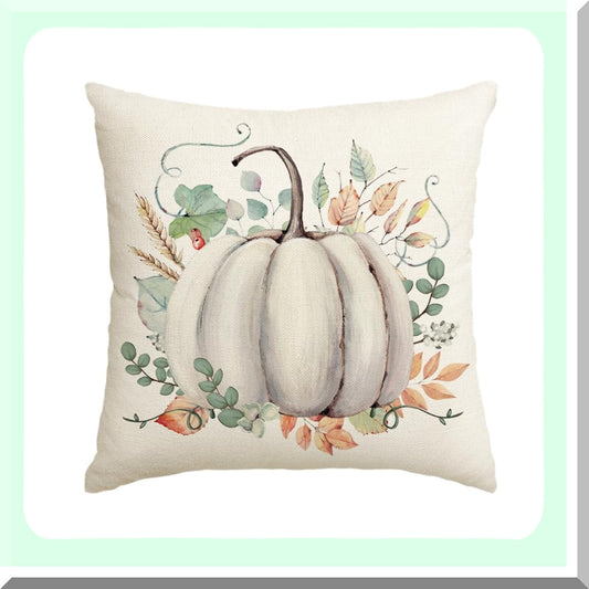 Autumn Harvest Eucalyptus Pumpkin Pillow Cover - Seasonal Fall Leaves Decoration for Home Sofa Couch - 18x18 Inch Thanksgiving Theme