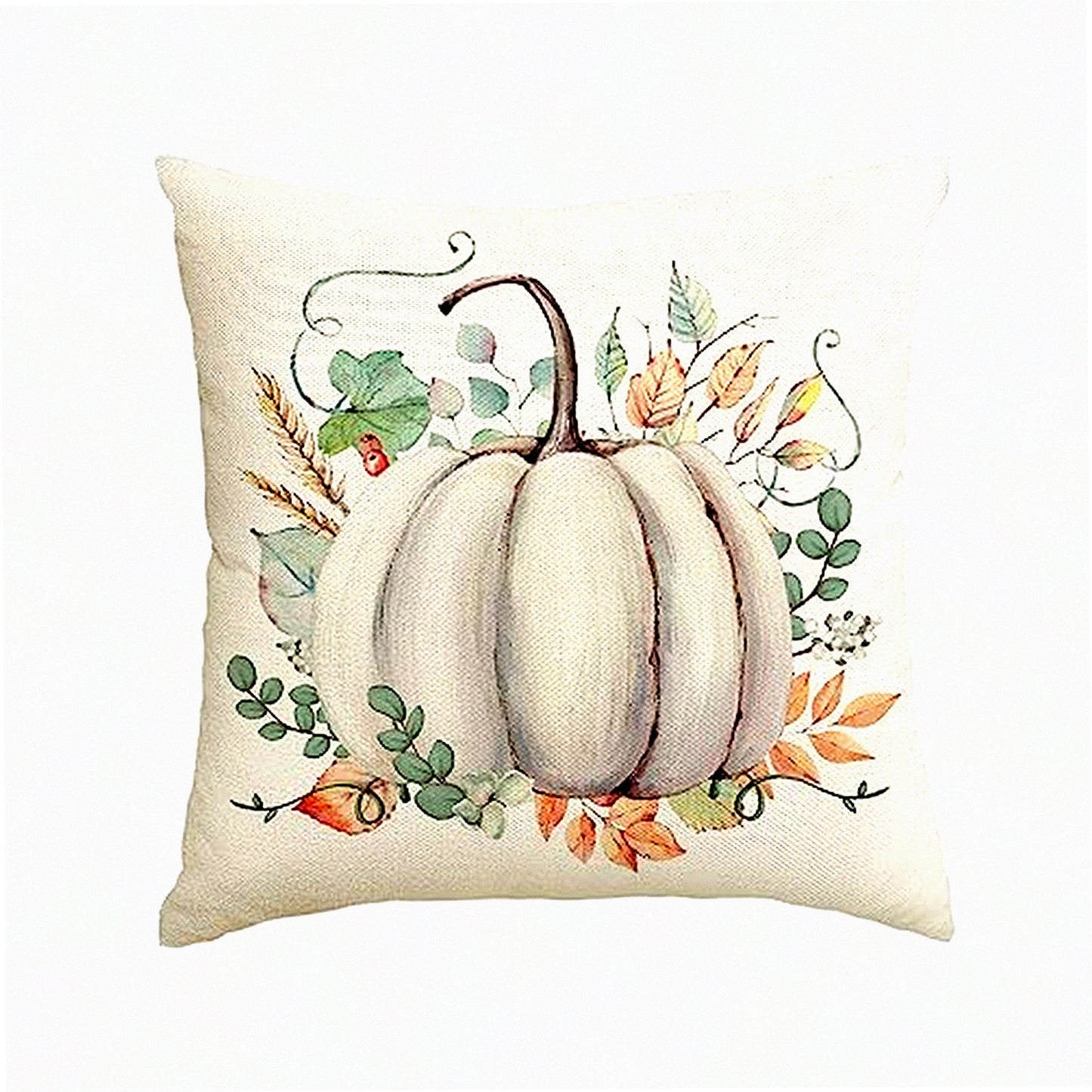 Autumn Harvest Eucalyptus Pumpkin Pillow Cover - Seasonal Fall Leaves Decoration for Home Sofa Couch - 18x18 Inch Thanksgiving Theme