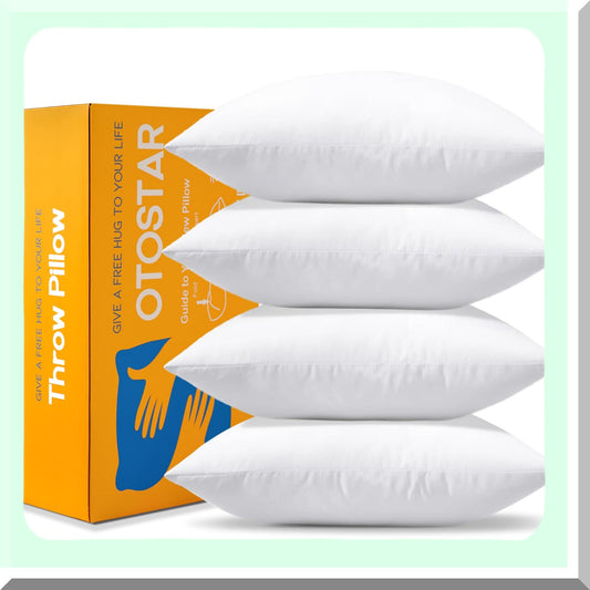 FluffPlump 18x18 Square Pillow Inserts - Pack of 4 Soft Cushion Pads for White Decorative Pillows - Inner Stuffer for Fluffy Comfort