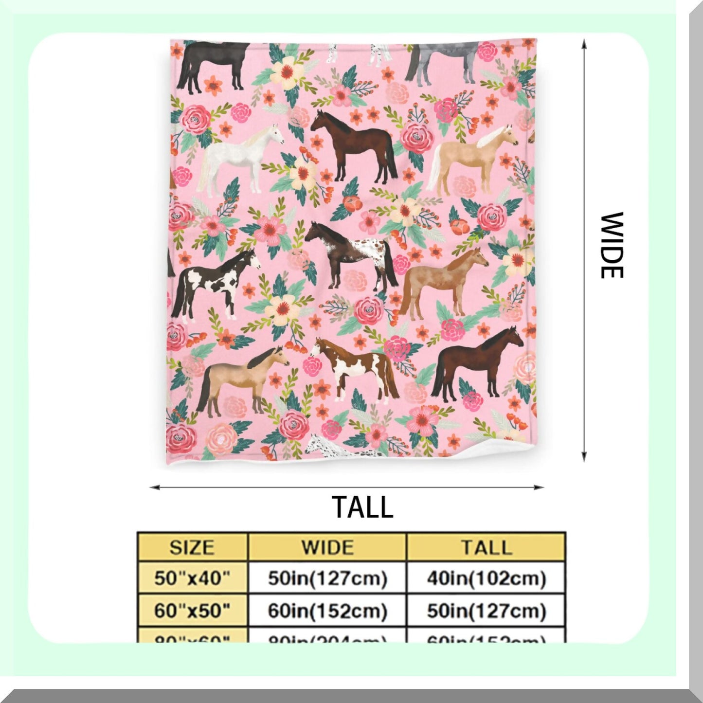 Pink Floral Horse Lover's Fleece Blanket - Soft, Lightweight, and Plush Throw for Girls and Women - Perfect for Bed, Sofa, or Decor - 50"x40""