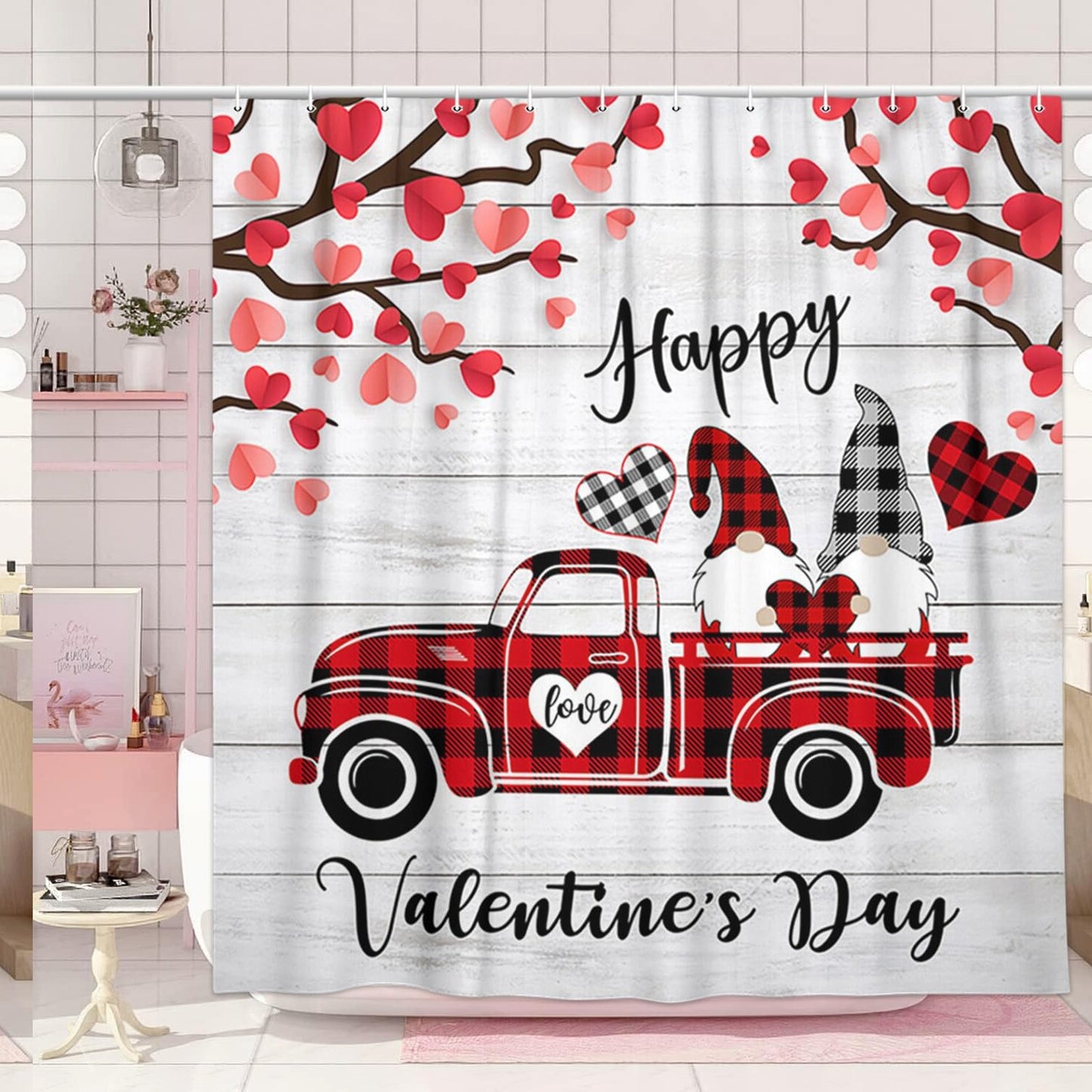 Valentines Day Gnome Couple Shower Curtain 72x72in