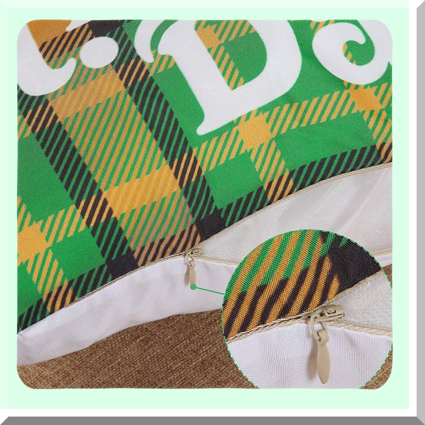 Lucky Clover Green Buffalo Pillow Covers - Set of 6 | St. Patrick's Day Decorative Cushion Cases 18 x 18 Inch for Home, Office, Car, Sofa, Bedroom