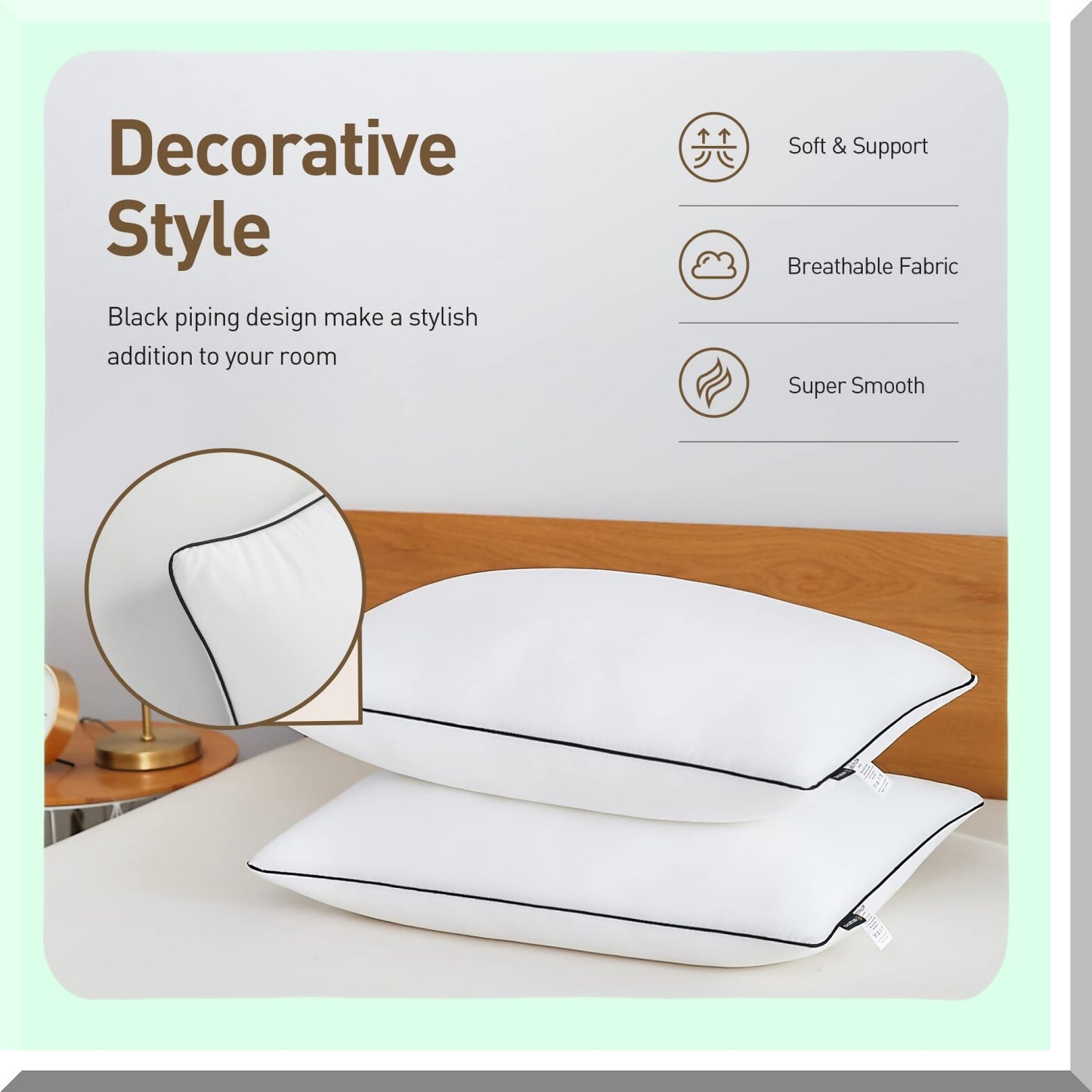 SleepEase Comfort Pillows - 2 Pack, Microfiber Polyester Filling, Neck Pain Relief, Breathable Cover, Standard Size, Black - 2 Count.