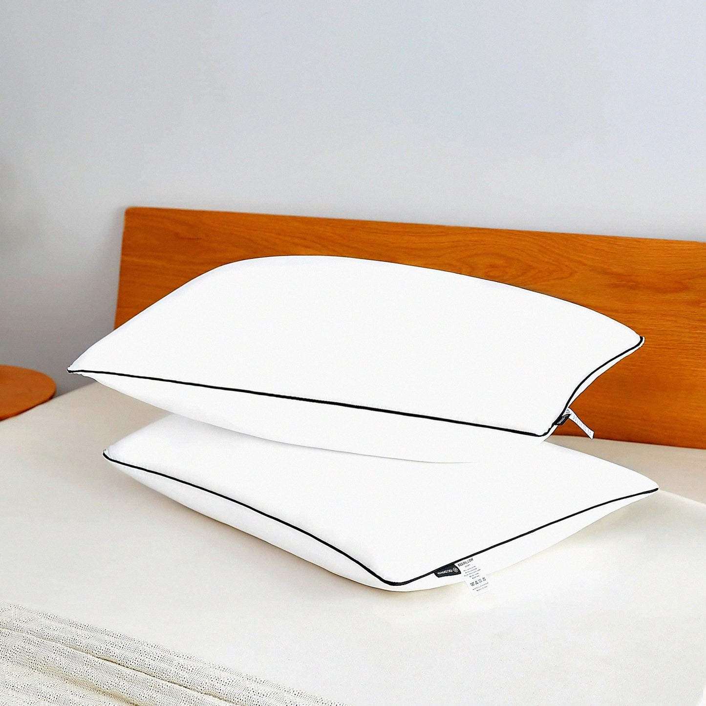 SleepEase Comfort Pillows - 2 Pack, Microfiber Polyester Filling, Neck Pain Relief, Breathable Cover, Standard Size, Black - 2 Count.