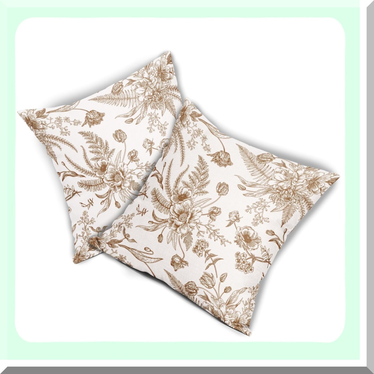 Vintage Floral Pillow Covers - 2 Pack 18x18 Inch Brown & White Flowers Throw Pillowcase. Cotton Linen Decorative Cushion Cover for Patio, Sofa, Bedroom, Indoor & Outdoor Party.