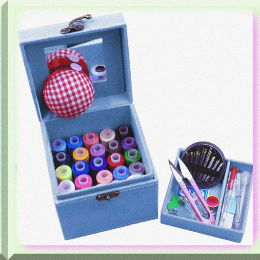 2 Layers Sewing Kit with Vintage Box, Blue