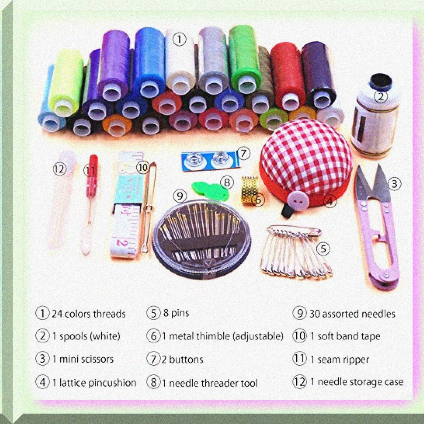 2 Layers Sewing Kit with Vintage Box, Blue