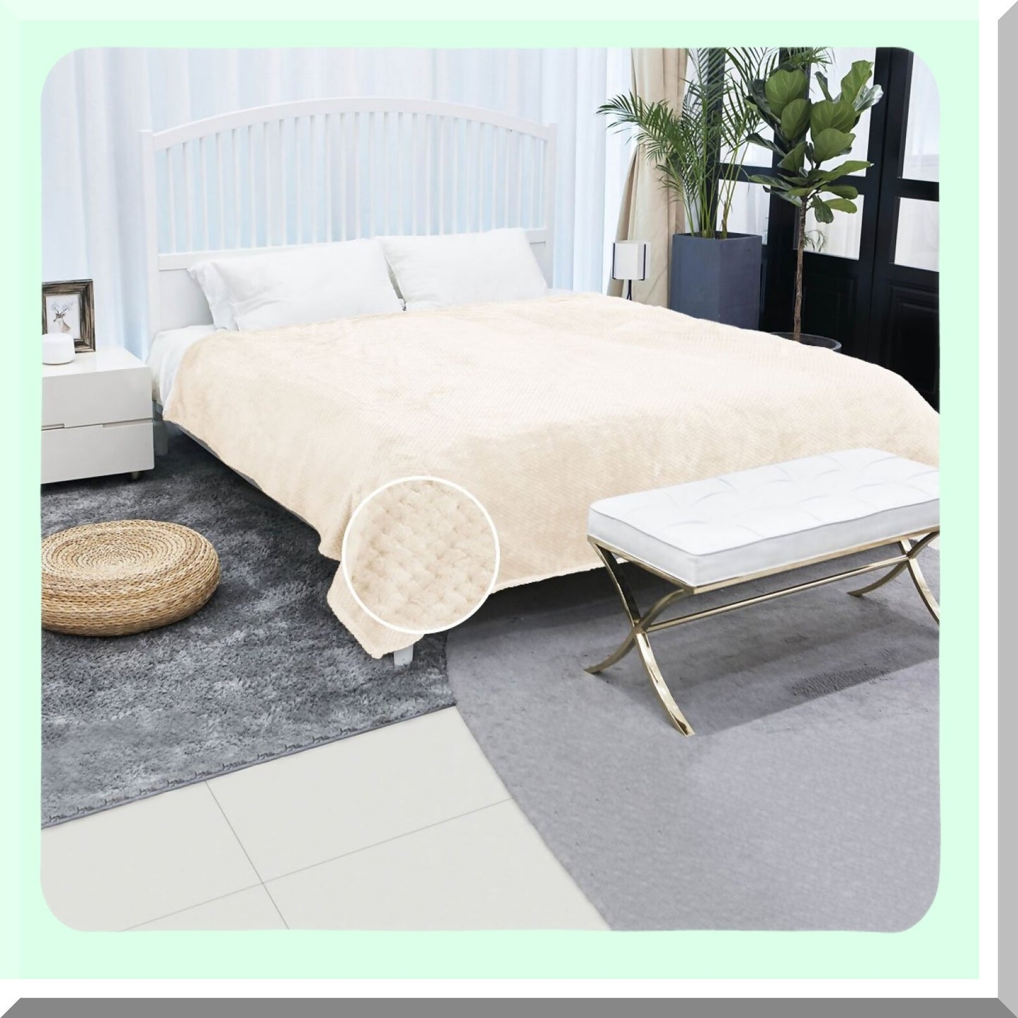 CozyWarm Flannel Fleece Blanket - Soft, Lightweight, and Plush 330GSM Microfiber, 60x78 Inches, Beige - Perfect for Bed and Decorative Use