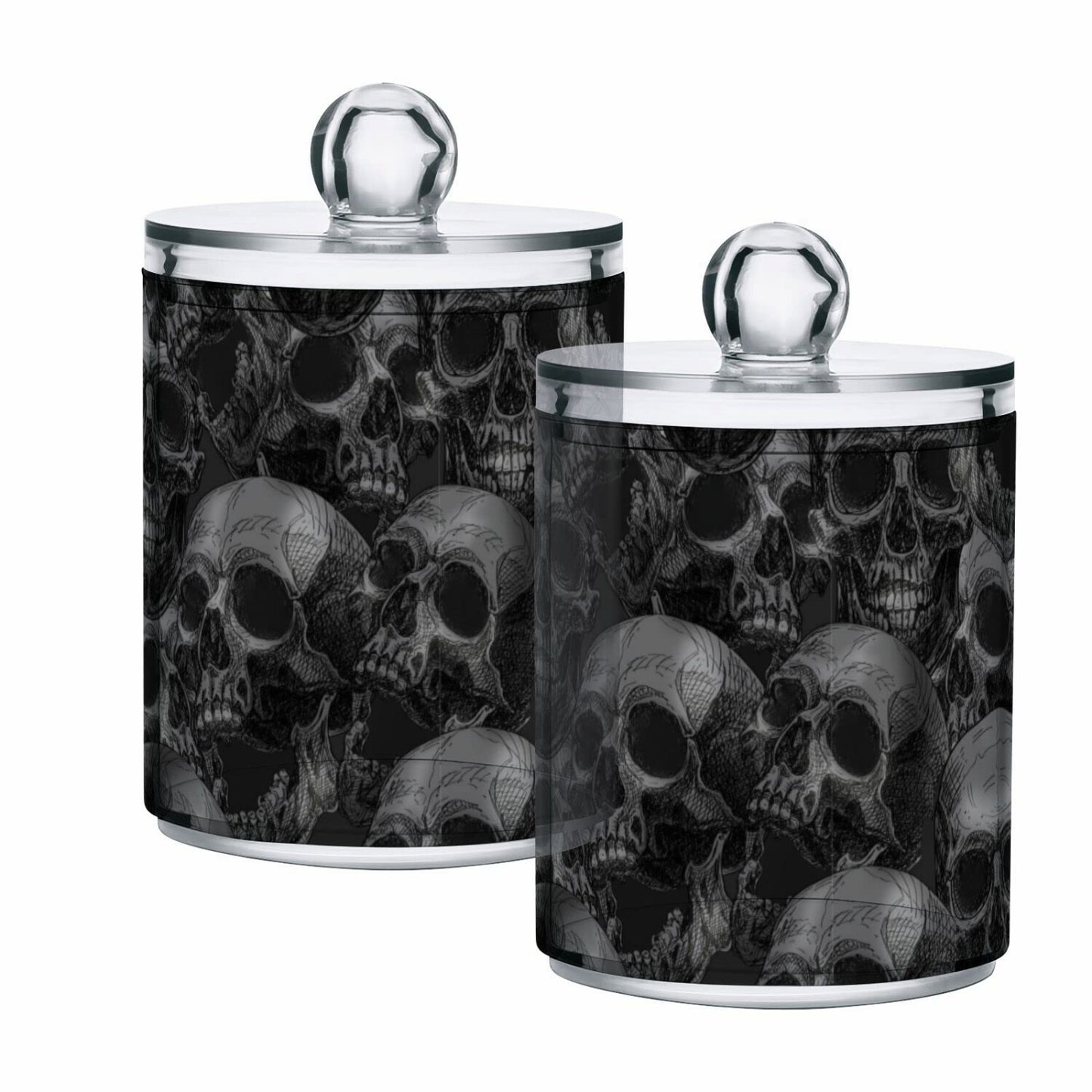 2 Pack Black Skull Bathroom Qtip Holders