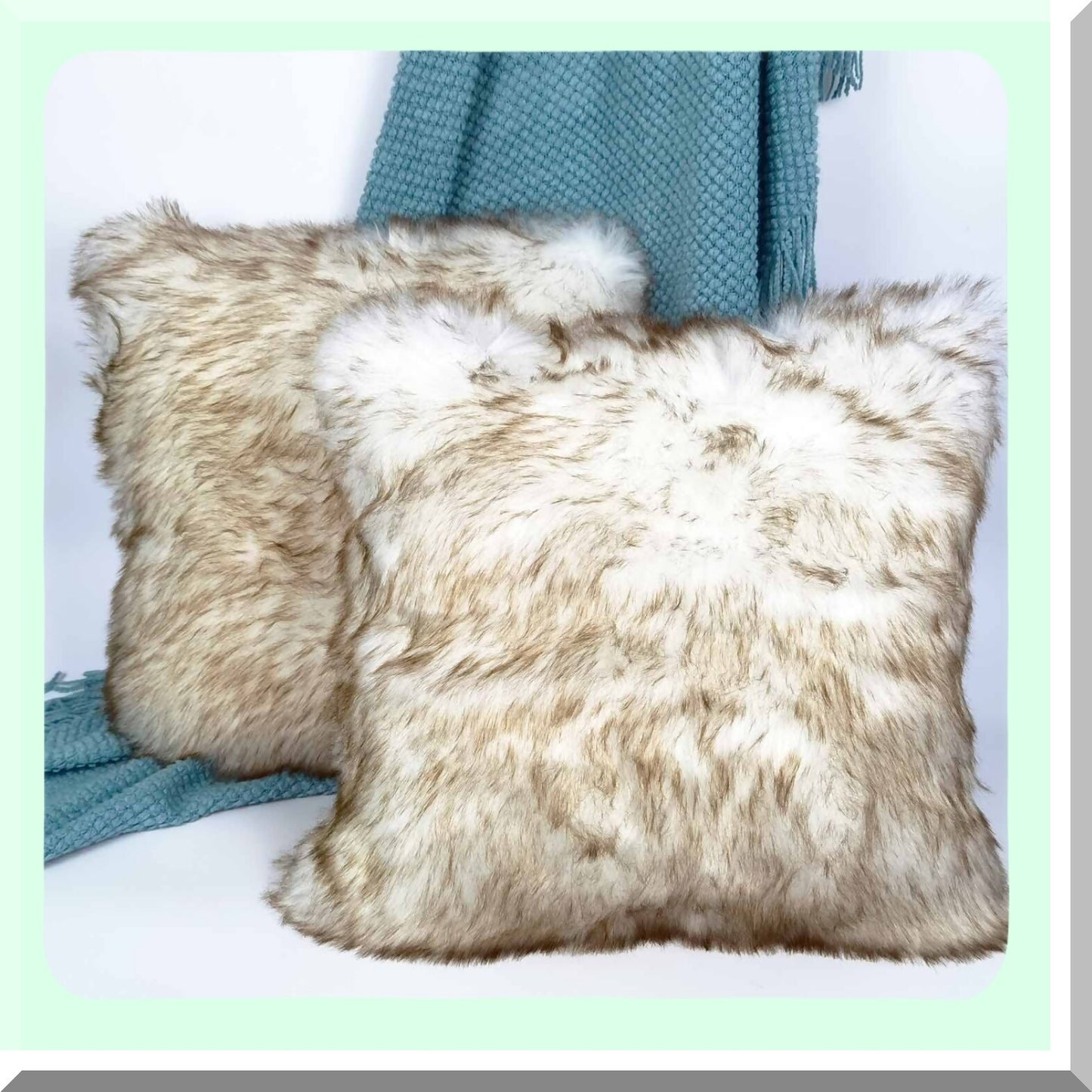 Luxury Long Hair Fluffy Throw Pillow Cover - White & Brown Decorative Cushion Cover for Couch, Sofa, Bed - Bedroom, Living Room Decoration - 20x20 Inch
