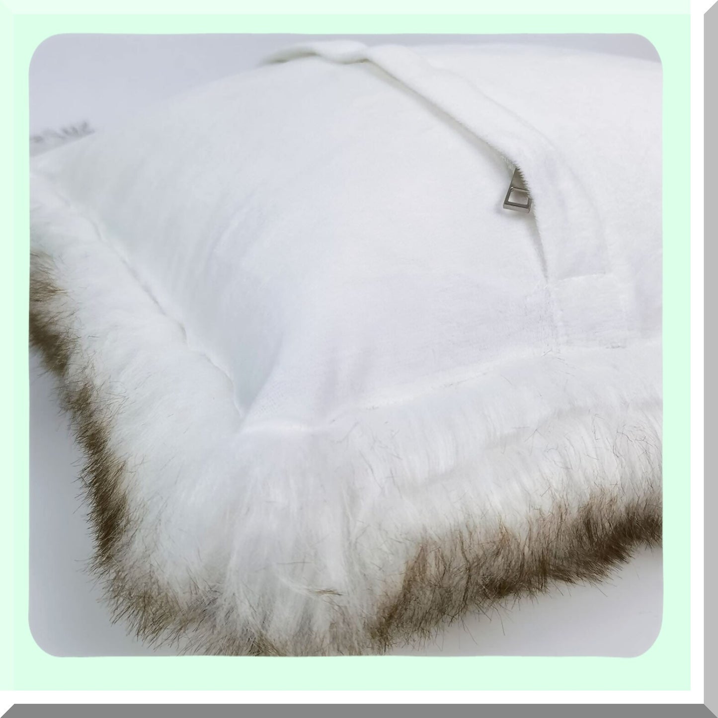 Luxury Long Hair Fluffy Throw Pillow Cover - White & Brown Decorative Cushion Cover for Couch, Sofa, Bed - Bedroom, Living Room Decoration - 20x20 Inch