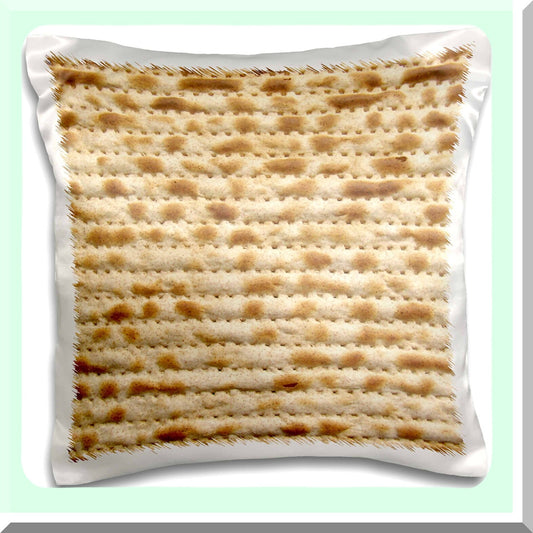 Matzah Humor Pillowcase - Funny Jewish Matzo Bread Photo Print - Pesach Passover Decor - 16x16 Inch Cushion Cover - White Judaica Gift Item