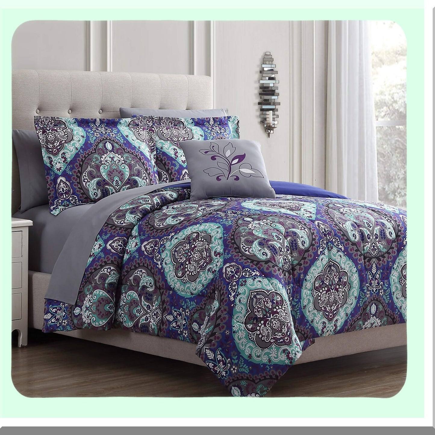 Royal Reverie 8-Piece Queen Bedding Set - Cathedral Print Reversible Comforter, Sheets, and Pillowcases - Complete Bed in A Bag Set