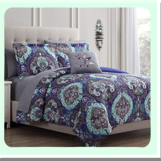Royal Reverie 8-Piece Queen Bedding Set - Cathedral Print Reversible Comforter, Sheets, and Pillowcases - Complete Bed in A Bag Set