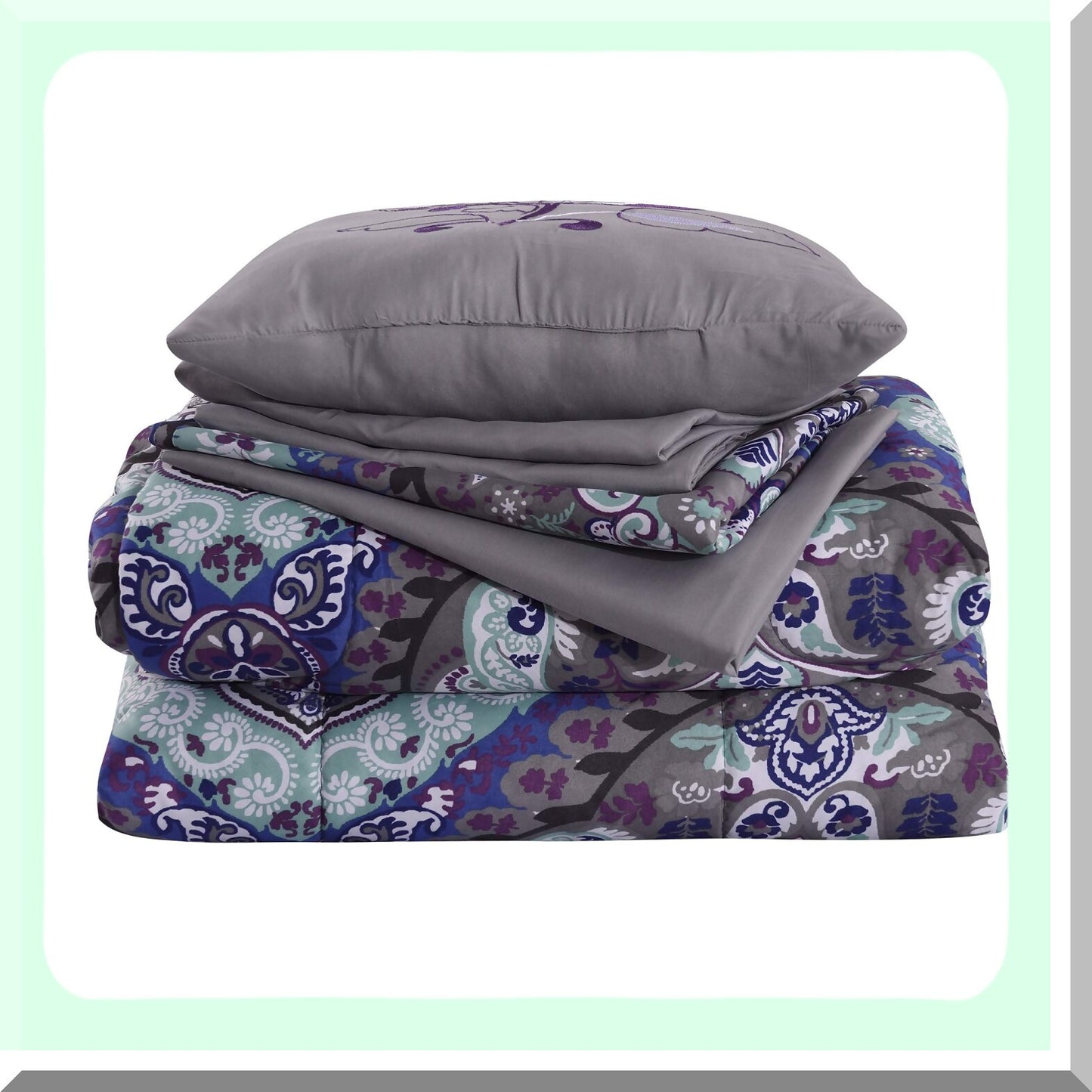 Royal Reverie 8-Piece Queen Bedding Set - Cathedral Print Reversible Comforter, Sheets, and Pillowcases - Complete Bed in A Bag Set