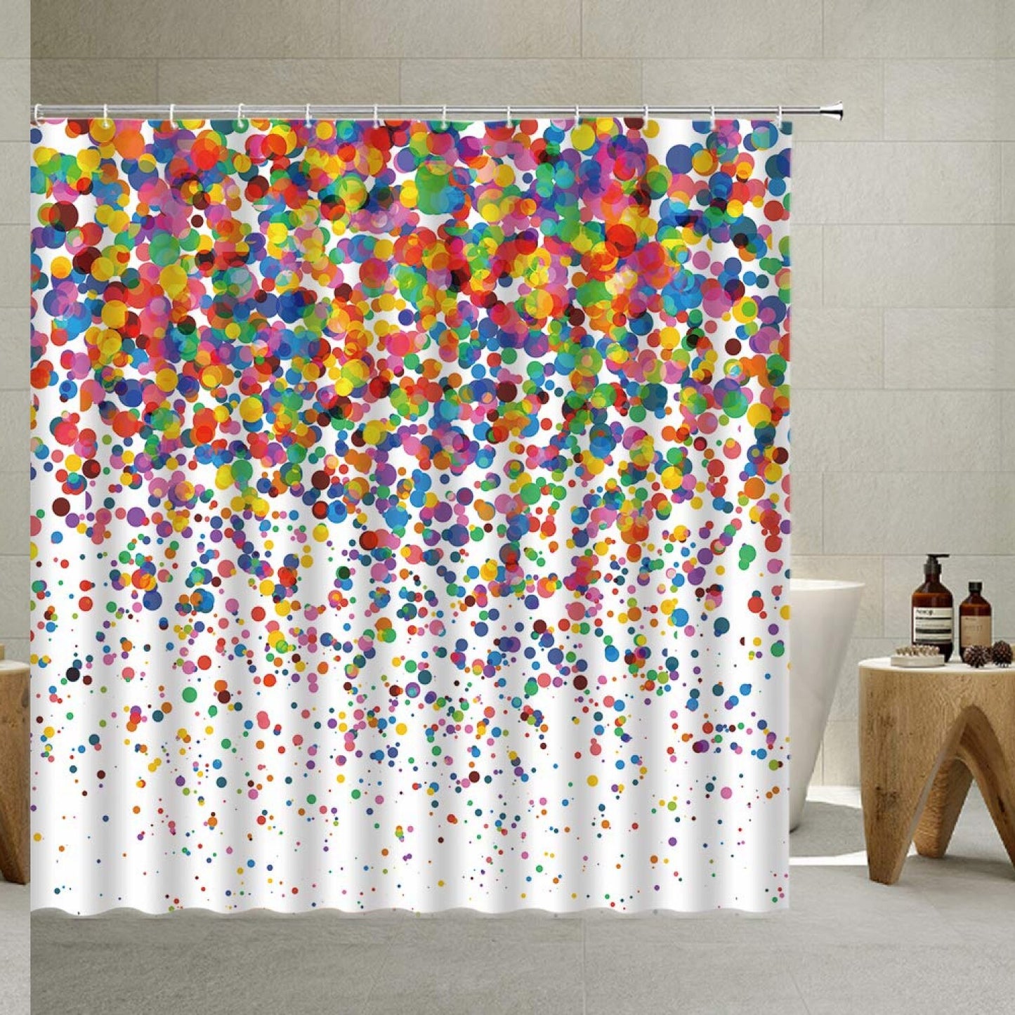 Colorful Polka Dot Geometric Shower Curtain 70x70 inches
