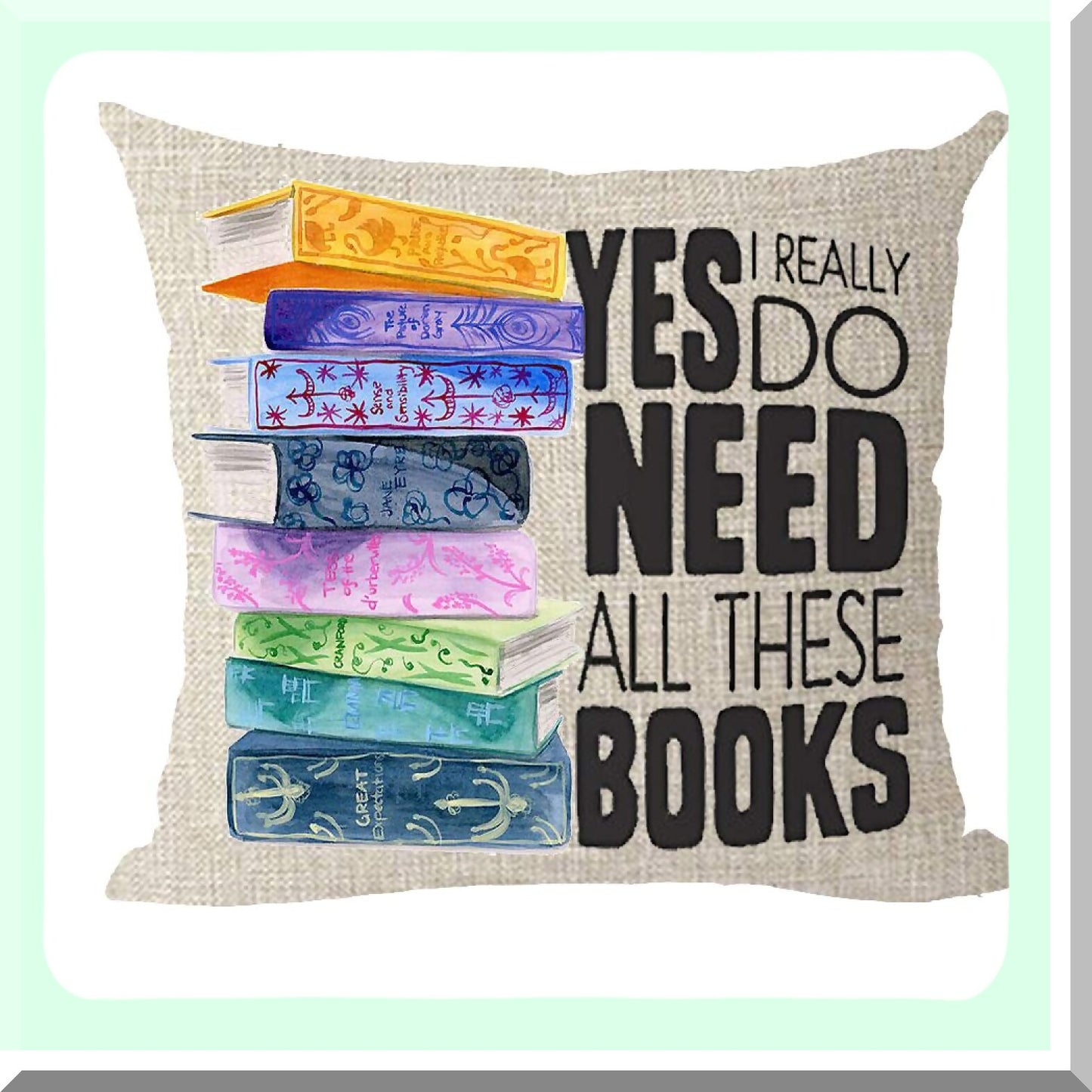 Bookworm Bliss Linen Throw Pillow Cover - Fun Reading Gift for Sofa Decor - 18x18 inch Square Cushion Case - Decorative Pillow for Wedding & Birthday - Yes I Really Do Need All These Books
