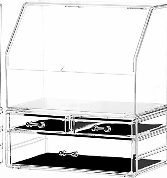 Cosmetic Display Cases with 3 Drawers, Clear, Stackable