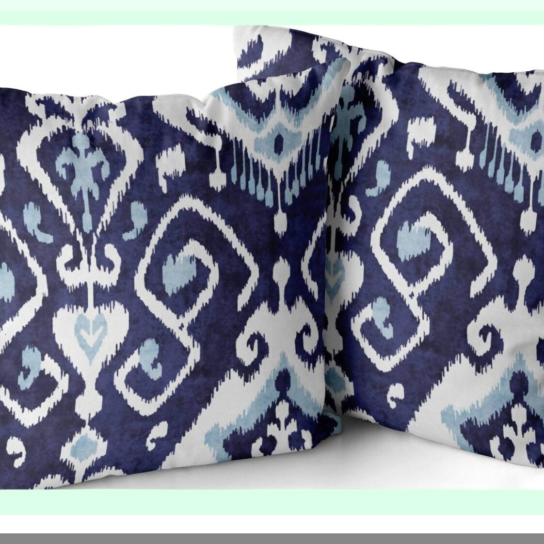 Blue Ikat Square Cushion Covers - Set of 2 | Decorative Throw Pillowcases 20x20 Inch | Double Sided Print Sofa Pillow Covers - White and Blue