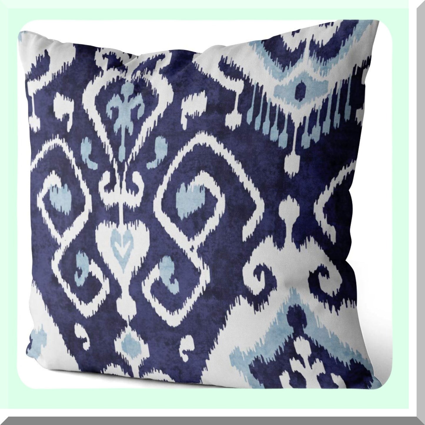 Blue Ikat Square Cushion Covers - Set of 2 | Decorative Throw Pillowcases 20x20 Inch | Double Sided Print Sofa Pillow Covers - White and Blue