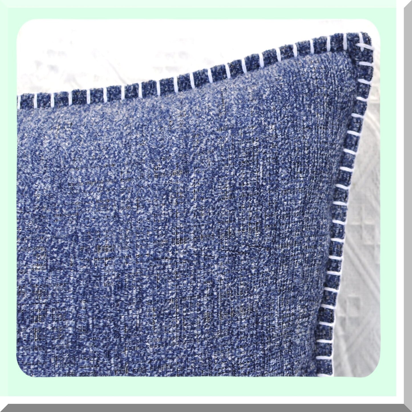 Chenille Navy Blue Stitched Edge Throw Pillow Set - Cozy Velvet Cushion Covers for Sofa, Chairs, Bed - Modern Soft Decorative 20x20 Inches