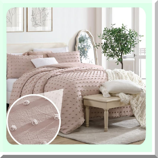 Blush Pom Pom Comforter Set - Full/Queen Size, 3-Piece Down Alternative Bedding, All-Season, Machine Washable - Cozy Bedroom Decor