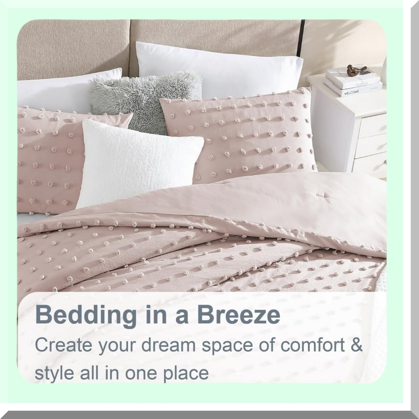 Blush Pom Pom Comforter Set - Full/Queen Size, 3-Piece Down Alternative Bedding, All-Season, Machine Washable - Cozy Bedroom Decor