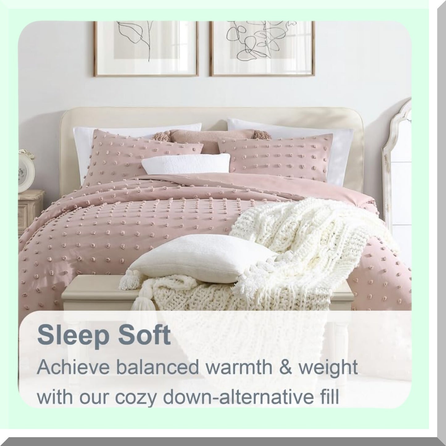 Blush Pom Pom Comforter Set - Full/Queen Size, 3-Piece Down Alternative Bedding, All-Season, Machine Washable - Cozy Bedroom Decor