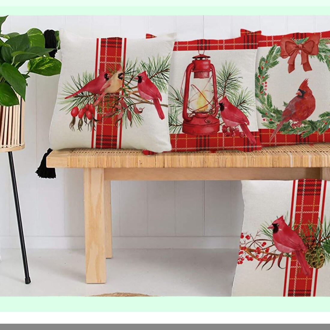 Cardinal Red Buffalo Check Farmhouse Pillow Covers - Set of 4 18x18 Inch Throw Pillowcases for Winter Home Decor, Sofa Couch, Party Decorations