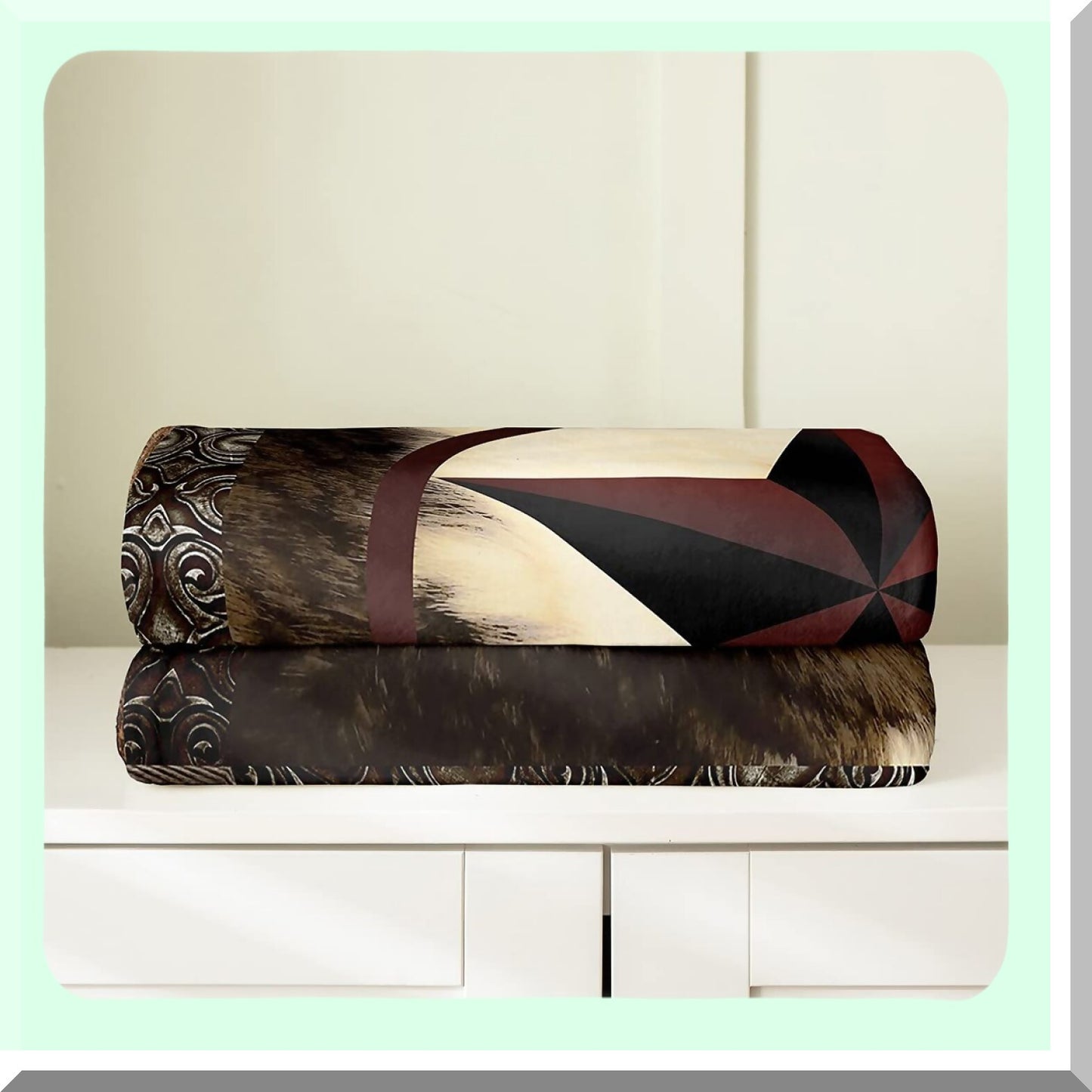 Texas Star Rustic Cow Print Fleece Blanket - Vintage Western Farmhouse Decor for Sofa, Bed, or Couch