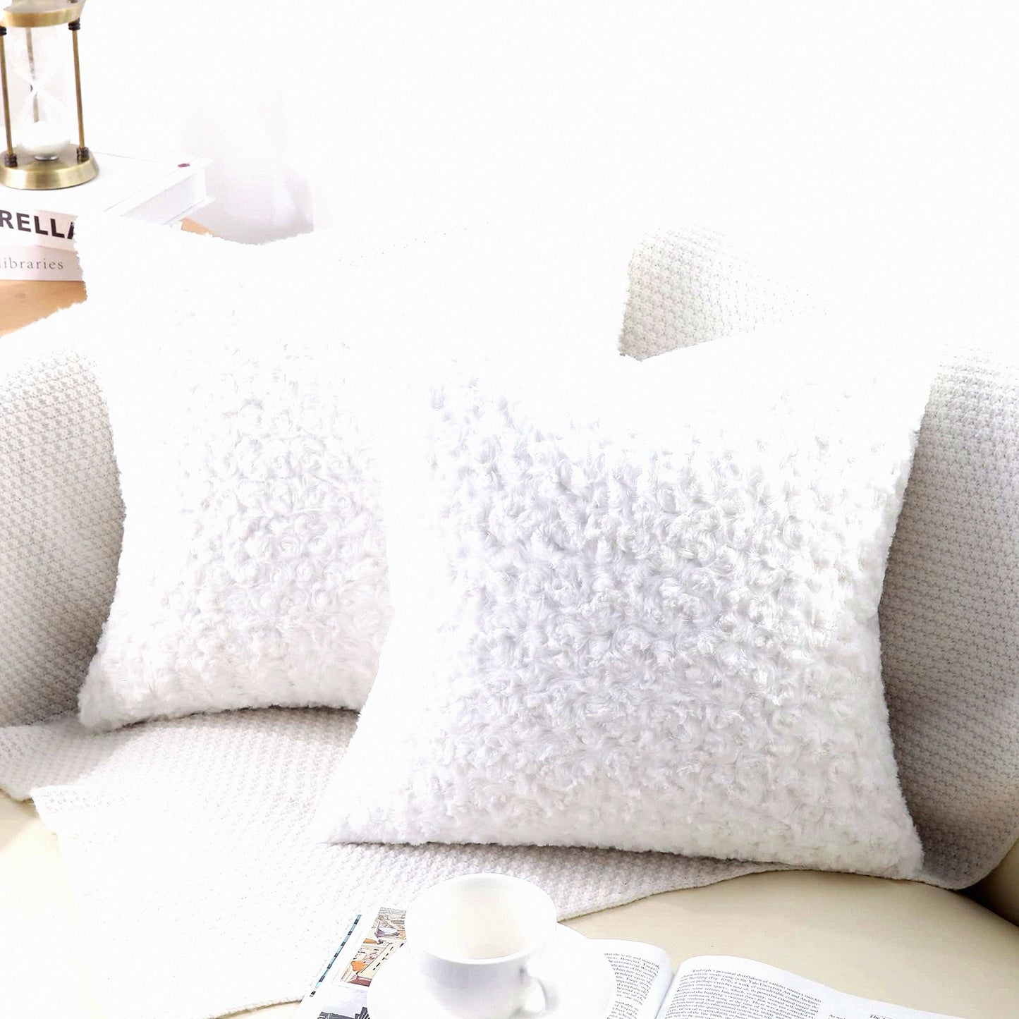 RoseDream 3D Throw Pillow Covers - Set of 2, 26x26 Inch Fluffy Decorative Cushion Cases for Couch Bed Sofa - Off White Floral Pattern