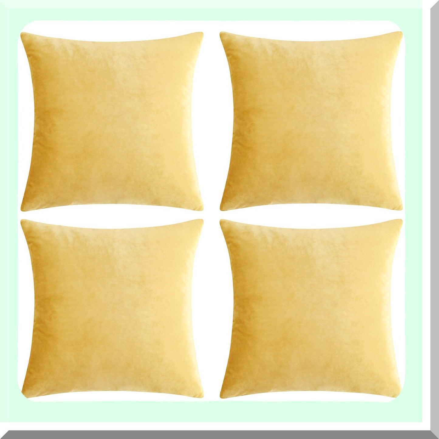 Sunshine Velvet Pillow Covers - Set of 4 | 20x20 Decorative Square Cushion Covers for Yellow Sofa | Soft & Stylish Home Decor Accents