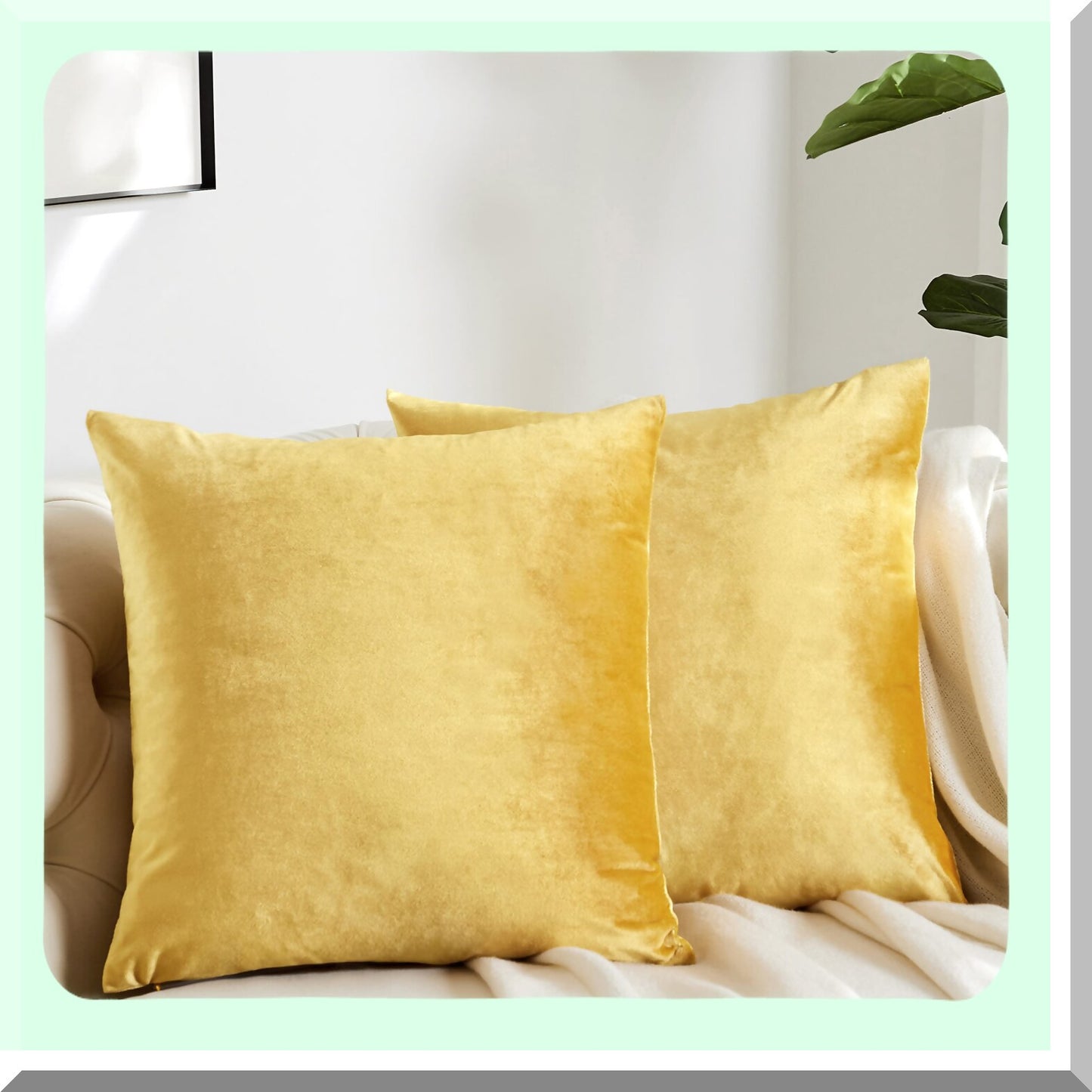 Sunshine Velvet Pillow Covers - Set of 4 | 20x20 Decorative Square Cushion Covers for Yellow Sofa | Soft & Stylish Home Decor Accents