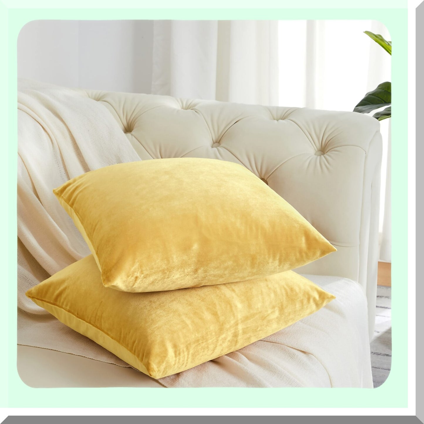 Sunshine Velvet Pillow Covers - Set of 4 | 20x20 Decorative Square Cushion Covers for Yellow Sofa | Soft & Stylish Home Decor Accents