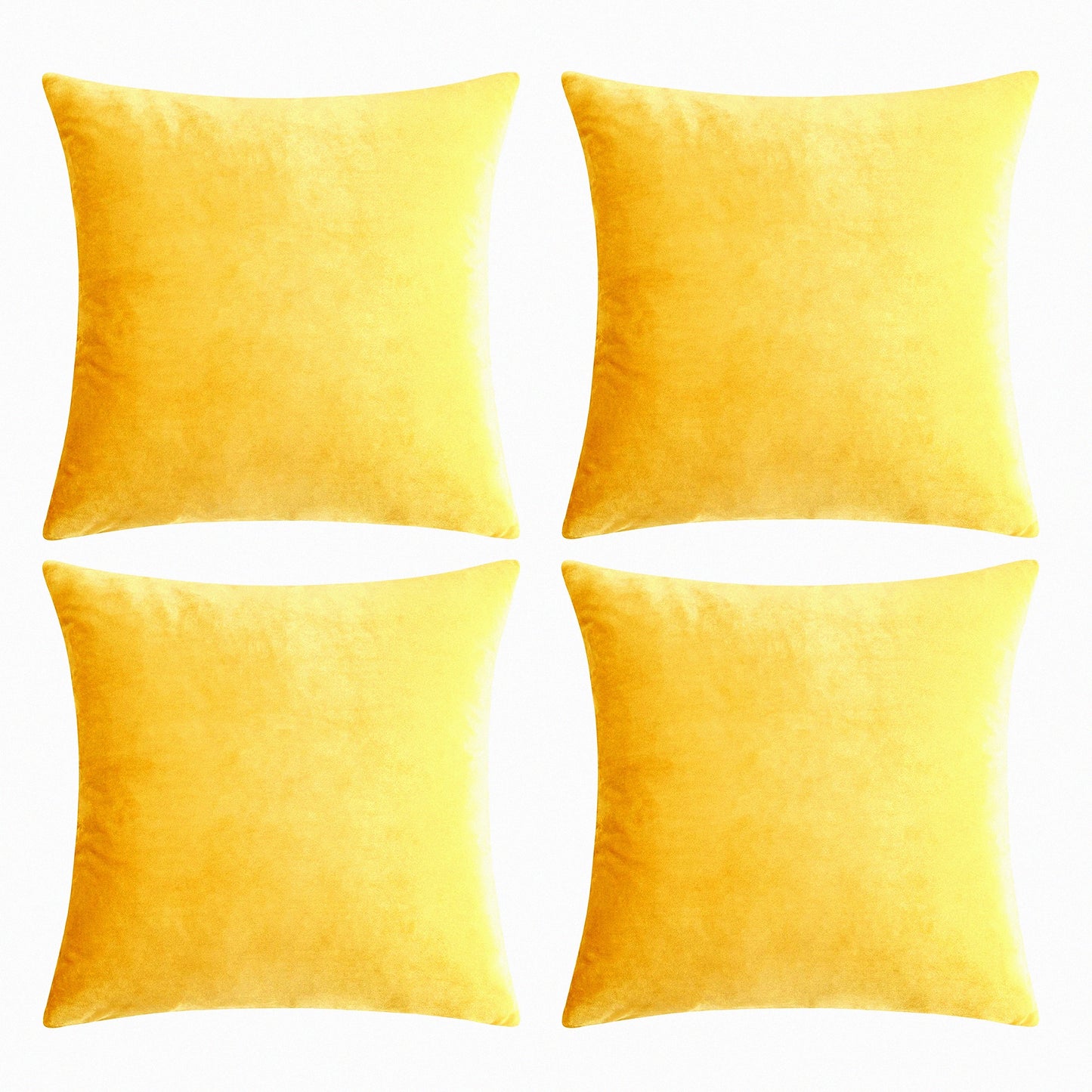 Sunshine Velvet Pillow Covers - Set of 4 | 20x20 Decorative Square Cushion Covers for Yellow Sofa | Soft & Stylish Home Decor Accents